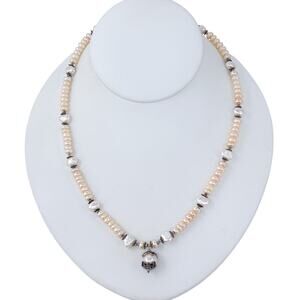 Handcrafted Bianca Zoie Sterling Silver 925 Cream Pearl Necklace 16"-18.5"